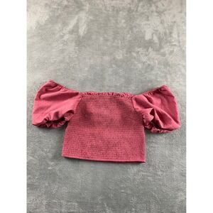 Francesca's Bridget-F Rose Pink Smocked Off Shoulder Puff Sleeve Crop Top L NEW